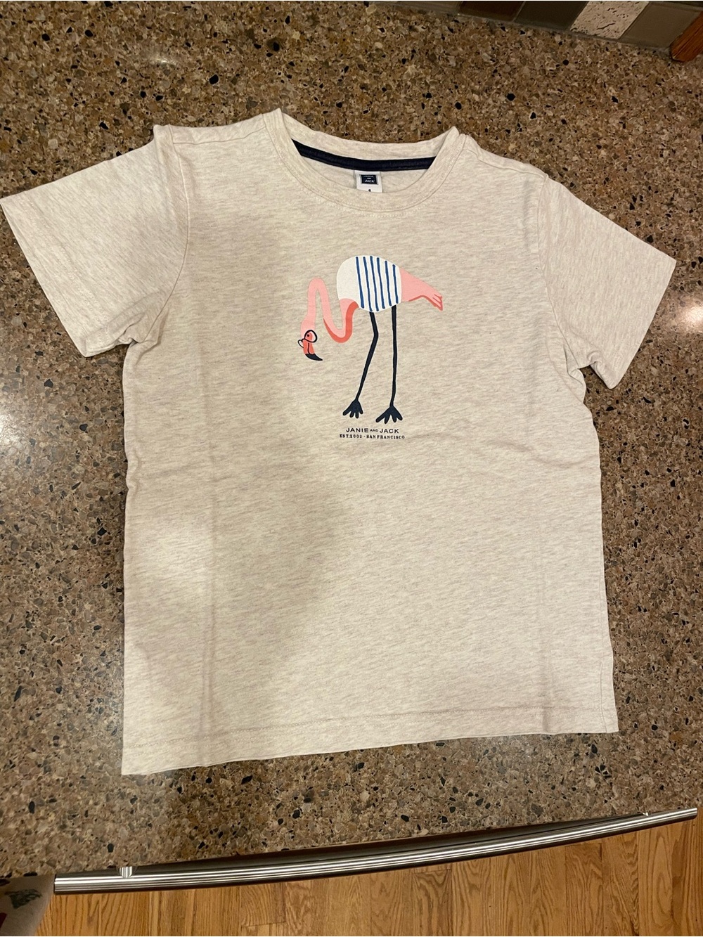 Janie and Jack Cream Tee with Pink Flamingo and Navy Accents